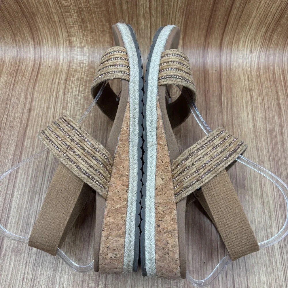 Skechers Cali Breezie Vegan Wedge Brown Women's Size 11 Rhinestone‎ Sandals